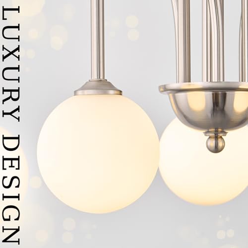 Modern 40" 6 Light Nickel Sputnik Chandelier with Milk Glass Globe