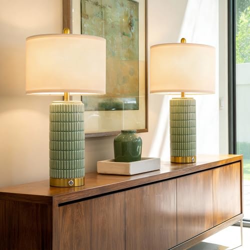 25'' Bedside Table Lamps Set of 2 for Living Room with USB A&C Ports (2 Count)