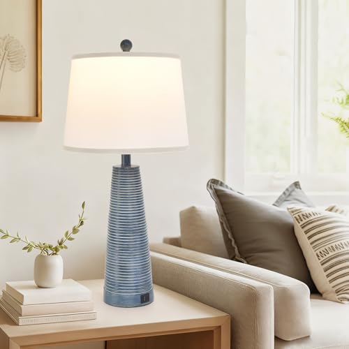Nightstand Lamp Bedside Lamps Vintage Rustic Farmhouse Table Lamp 3 Way Dimmable Horizontal Stripe Light