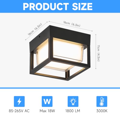 Black Square Porch LED Ceiling Flush Mount Lights