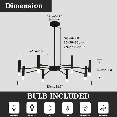 8 Light Black Sputnik Chandelier