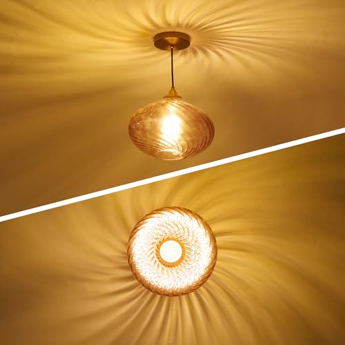 11in Gold Pendant Lights Kitchen Island with Purple Pink Glass Shade 1Pack