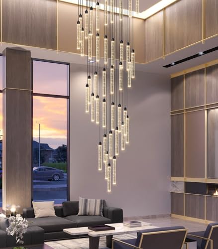 40 Lights High Ceiling Chandelier Modern LED Crystal Chandelier for Foyer Dimmable Spiral Crystal Chandeliers for Entryway Staircase Hallway Living Room Hanging Light Fixture