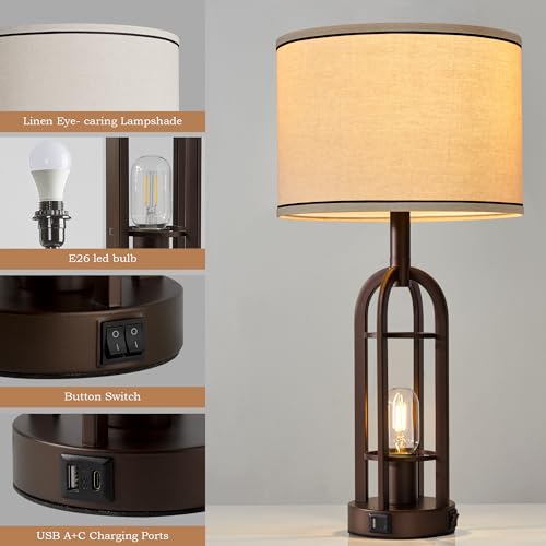 Farmhouse Table Lamps for Living Room Bedroom Set of 2