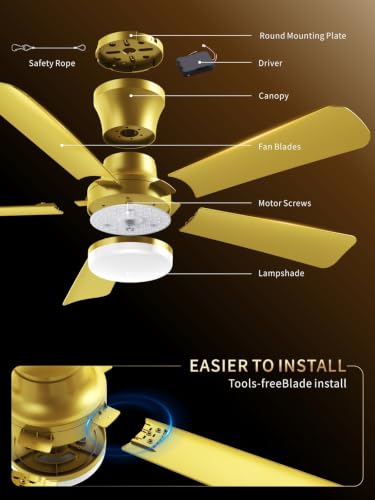 42 Inch Gold Low Profile Ceiling Fan with Light and Remote (Gold / 42 Inch)