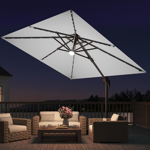 9x9 FT Cantilever Offset Patio Umbrella with Lights & Base