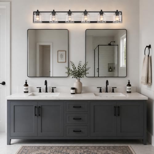 6 Light Bathroom Vanity Lights Large 40"with Bubble Glass Shade