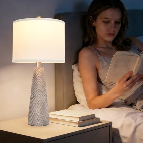 Nightstand Lamp Bedside Lamps Set of 2 Vintage Rustic Farmhouse Table Lamp 3 Way Dimmable Horizontal Stripe Light