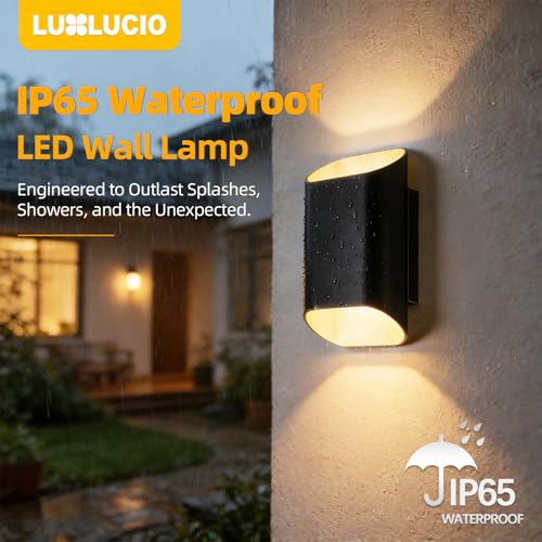 Black Up & Down Modern Indoor Outdoor LED Wall Sconce (Black&Gold / 1 pack)