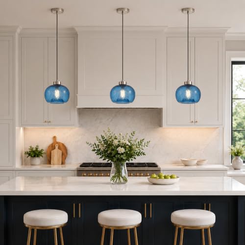 8.6" Coastal Blue Globe Seeded Glass Kitchen Island Pendant Light