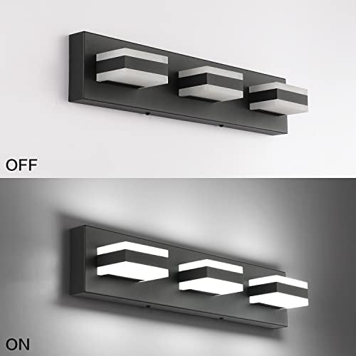 Black Bathroom Vanity Light Fixtures Over Mirror LED Dimmable 3 Lights Bath Lighting Restroom Light Modern Vanity Lights for Bathroom Bath Lights ETL Listed