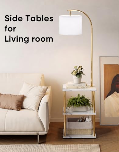 Floor Lamp with Table 2 (Marble White+gold)