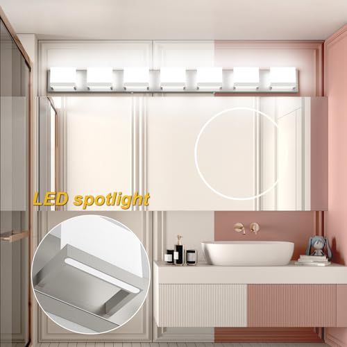 7 Lights LED Modern Vanity Light Brushed Nickel Bathroom Lighting Fixture Up and Down Bathroom Wall Light Over Mirror
