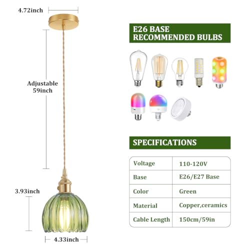 Pendant Light with Green Tulip Glass Lmapshade