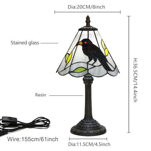Halloween Black Small Crow Tiffany Style Stained Glass Table Lamp Unique Farmhouse the Crow Bedside Table Lamp Living Room Dining Room Office Decoration Table Lamp Home Decoration Props Gifts