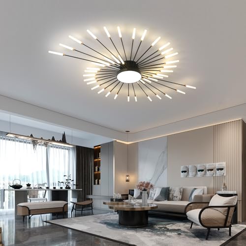 50.4" Ceiling Light Modern Flower Shape Ceiling Lamp for Living Room Dining Room Semi Flush Mount Metal Acrylic Sputnik Firework Petal LED Lighting Fixture