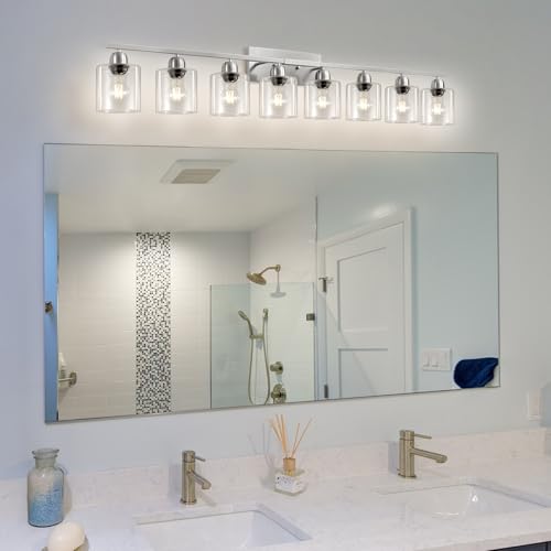 Modern Brushed Nickel 8 Light Bathroom Light Fixtures