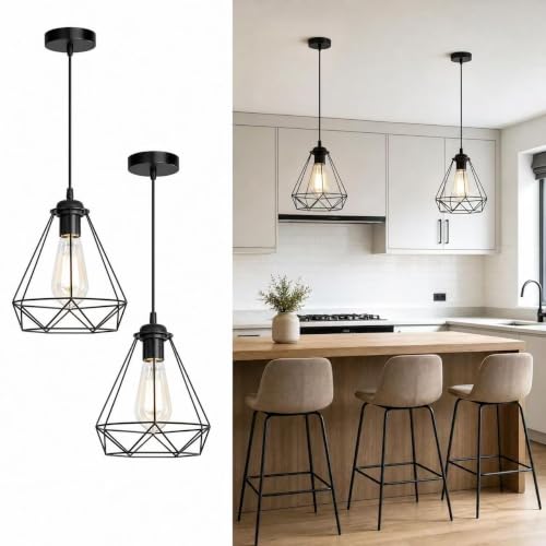 2 Pack Black Pendant Lights Kitchen Island