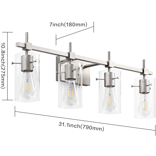 4 Light Bathroom Vanity Lights Bathroom Lights Over Mirror Vintage Bath Lighting Brushed Nickel Wall Sconce with Glass Shade (4 Count)
