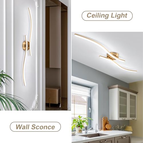 28W Gold Linear Ceiling Light Gold Modern LED Ceiling Light Fixture 6000K Aluminum 39.37Inch Long Ceiling Lamp for Hallway