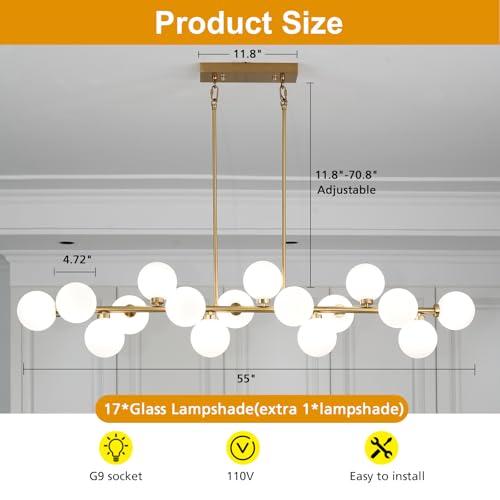 55" Brass Linear Chandelier