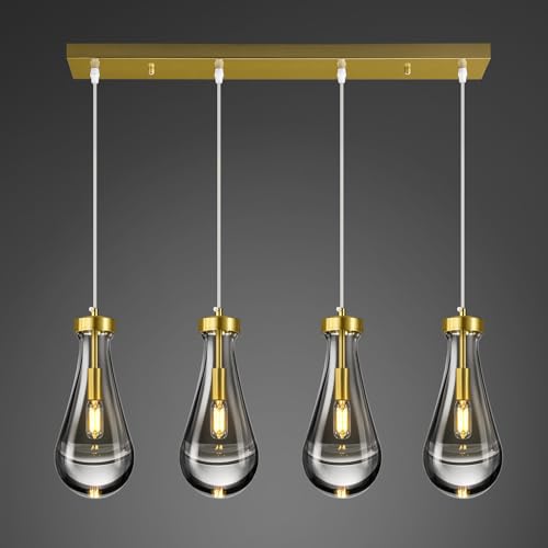 Raindrop Pendant Lights Kitchen Island Teardrop Gold Hanging Light Fixtures Clear Solid Glass Pendant Light Modern Chandeliers for Dining Room Porch Corridor Living Room