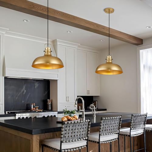 Gold Farmhouse Pendant Lights for Kitchen Island 16 Inch (2 Count)
