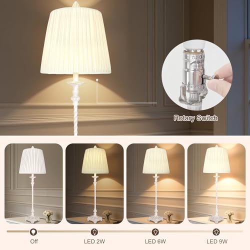 Vintage Buffet Lamps Set of 2 with Pleated Shades and 3 (2 Count)