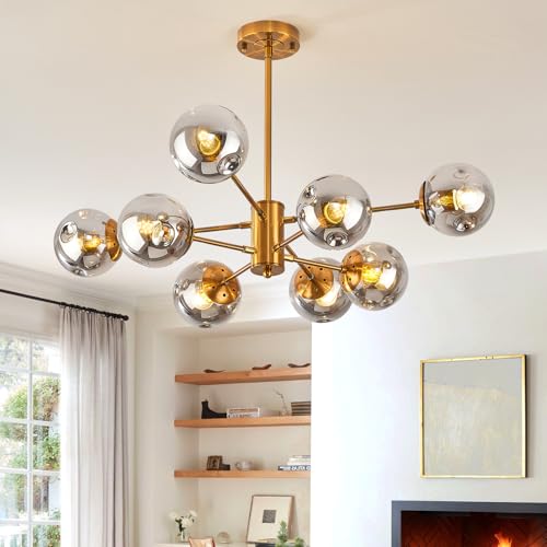 Gold Sputnik Chandeliers for Dining Room Modern Glass Globe Light Fixture