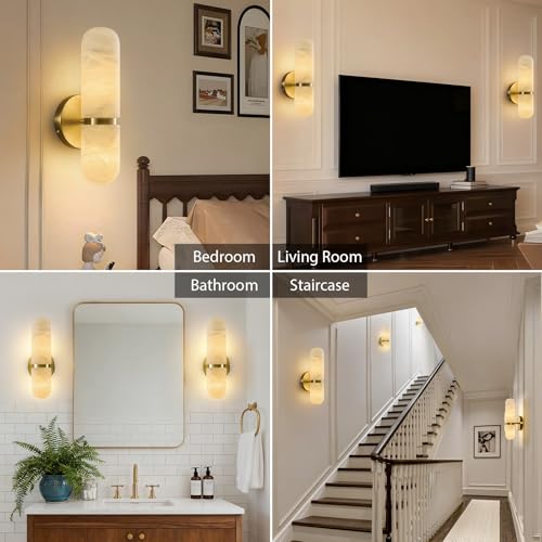 Natural Alabaster Brass Wall Sconce (2 Count)