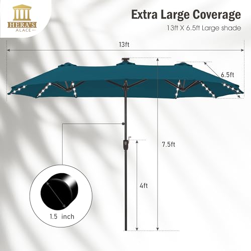 13 ft Patio Umbrella with 120 LED Solar Lights Outdoor Umbrella