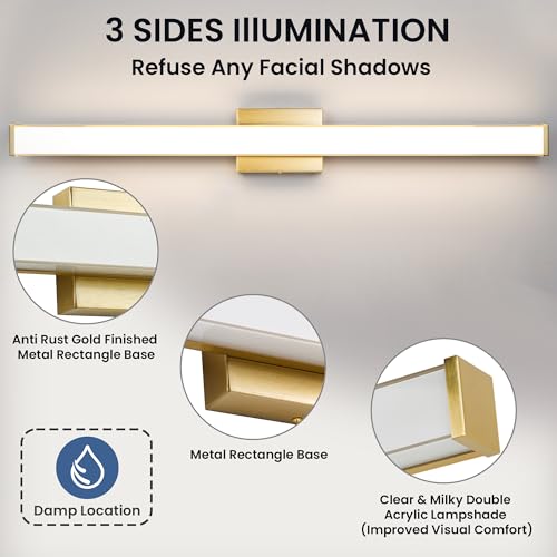 Modern LED Bathroom Vanity Light 36 inch 24W Dimmable 3CCT Bathroom Light Fixture Over Mirror Rectangle Bath Vanity Light Bar with Double Layer Acrylic Shade (36 inch(es))