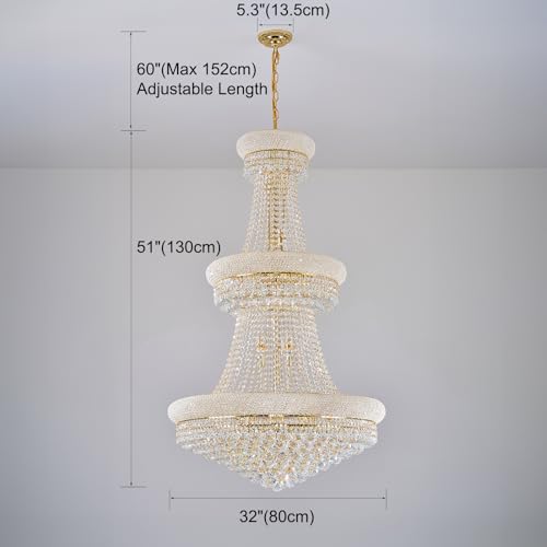31 Lights Gold Finish Large Empire Crystal Chandelier