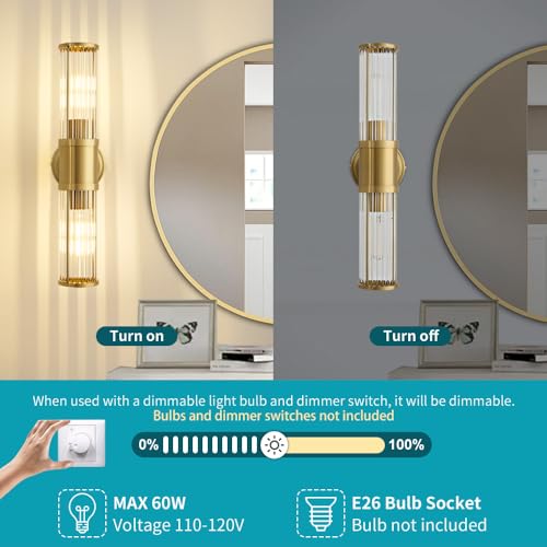 Hardwired Gold Bathroom Vanity Light Glass Rod Wall Sconce