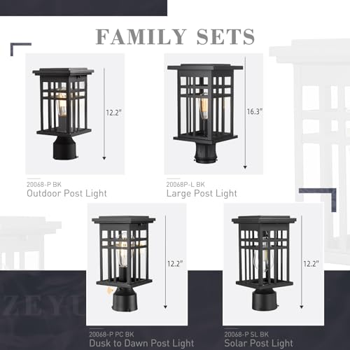 2-Pack 12-Inch Solar Column Light, Clear Glass, Black, 20068-P-2 SL BK
