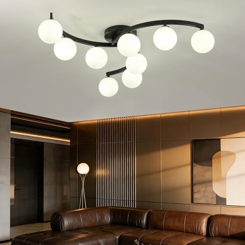 Mid Century Glass Globe Semi Flush Mount Ceiling Light Fixture Chandelier