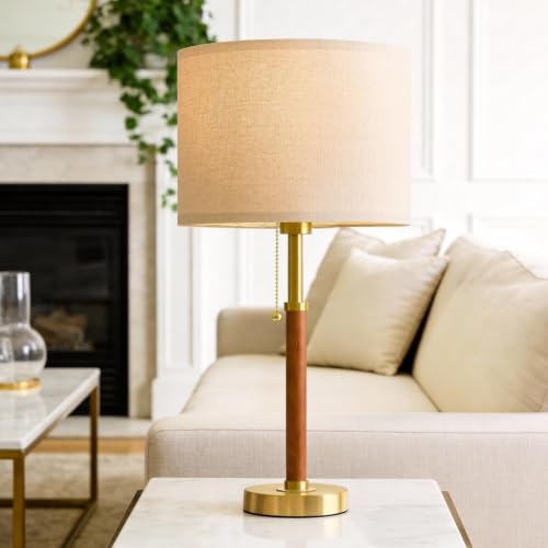 22" Wood Table Lamps Mid Century Modern Lamp for Bedroom Living Room (2 Count)