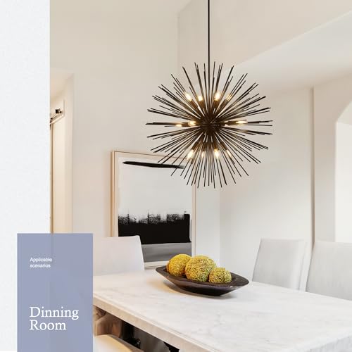 31.5" 12 Light Black Sputnik Chandelier Modern Industrial Foyer Light Fixtures