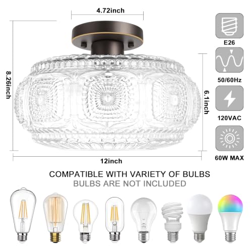 12 Inch Oil Rubbed Bronze Semi Flush Mount Ceiling Light Fixture