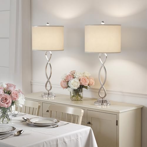 30" Brushed Nickel Buffet Table Lamps for Bedroom Set of 2