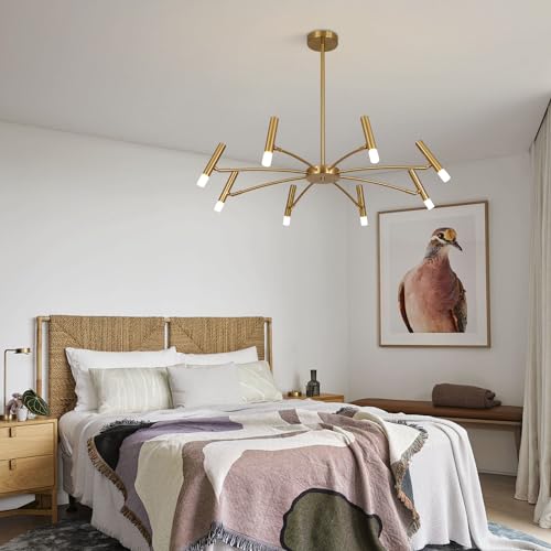 Lighting Contemporary 8 Lights LED Chandeliers Brushed Brass Living Room Light Fixture Gold Sputnik Flush Mount Ceiling Light Fixture Small Modern Ceiling Lamp for Bedroom