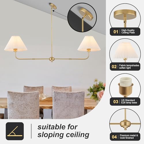 2 Light Gold Linear Chandelier with White Fabric Shade (2 Count)