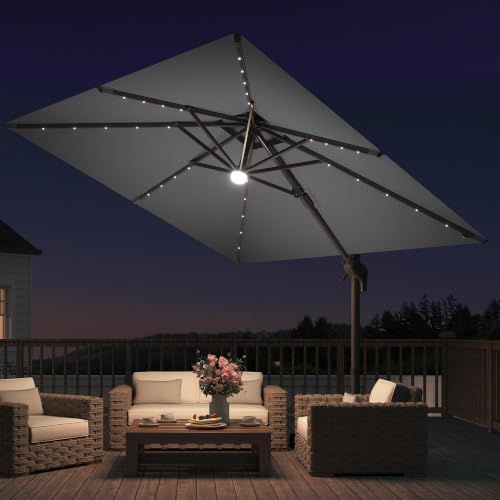 9x9 FT Cantilever Offset Patio Umbrella with Lights & Base