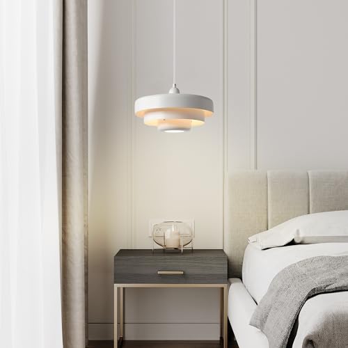Hanging Lamp Plug in White Pendant Light Fixtures Mid Century Modern Pendant Lamp Nordic Style Pendant Lighting Metal Shade for Living Room Dining Room Bedroom Kitchen Island