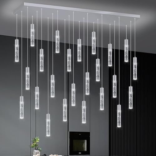 24 Lights Modern Crystal Chandeliers LED Pendant Light for Kitchen Island Dining Room Entrance Foyer Living Room Silver
