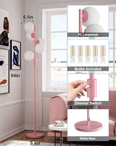 64IN Dimmable Pink Floor Lamp (5 Count)