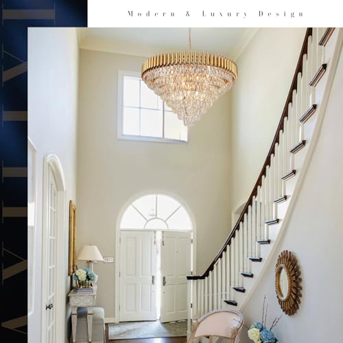 35" Large Foyer Chandeliers Modern Gold Crystal Chandeliers for Staircase