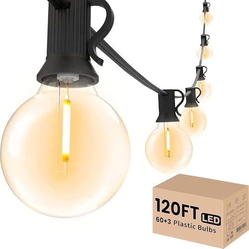 Outdoor String Lights 120 FT Waterproof Patio Light 63 LED Bulbs (120 Foot)