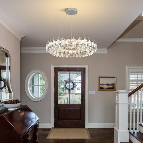 Modern Round Crystal Chandelier 24 Inch Chrome Dimmable LED Crystal Ring Chandelier 4