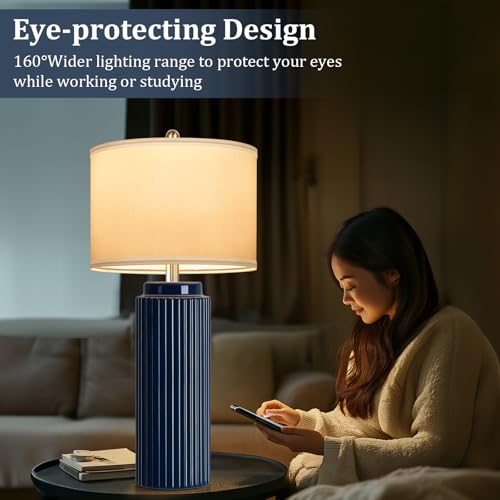 28" Dark Blue Ceramic Table Lamps Set of 2 (2 Count)